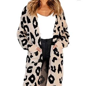 Women Leopard Print LS Knit Cardigan Sweater